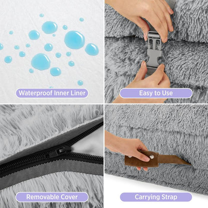 Luxury Warm Foldable 3-in-1 Human Dog Bed for Adults – Cozy Fluffy Faux Fur Lounge Sofa with Orthopedic Support